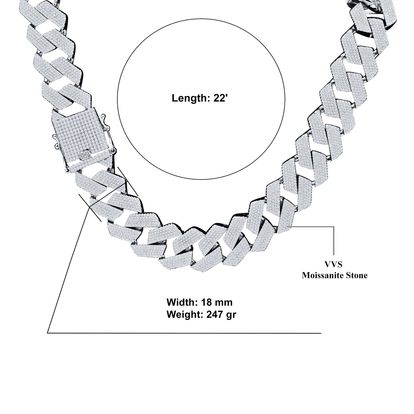 AZOKA SILVER MOISSANITE 18MM CHAIN I 994741