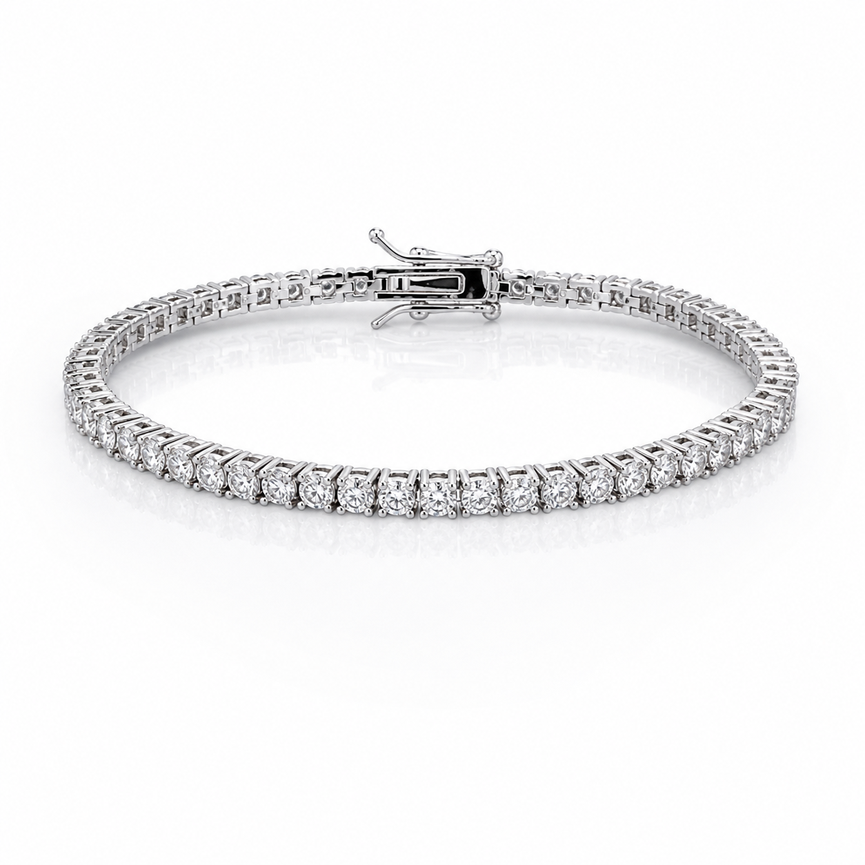 9100011 | 3mm 7" Brass Moissanite Rhodium Tennis Bracelet