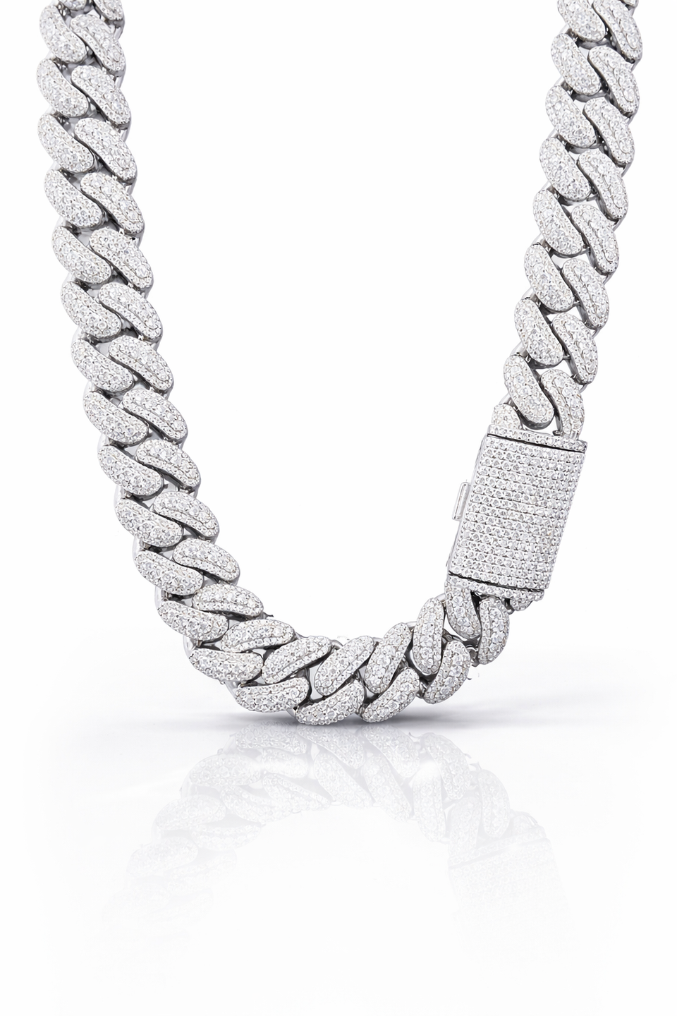 SCINTILLA 14MM 925 MOISSANITE RHODIUM ICED OUT CUBAN CHAIN  | 993411