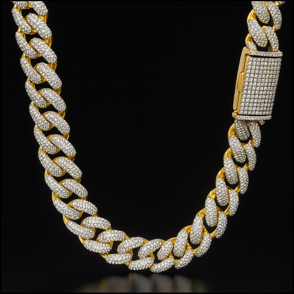 SELVIK 12MM GOLD MOISSANITE ICED OUT CUBAN I 991402