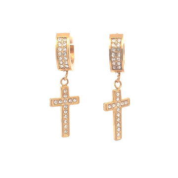 FAELITH GOLD STEEL ICED OUT EARRINGS I D97012