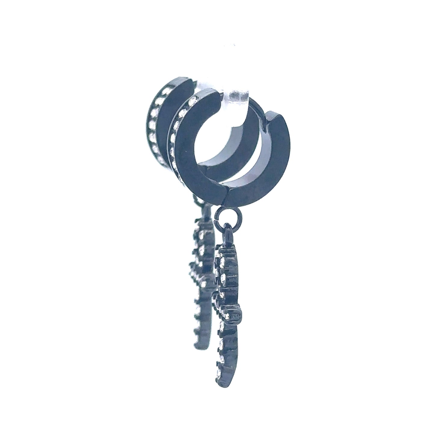 HADRIS BLACK STEEL ICED OUT EARRINGS I D97053
