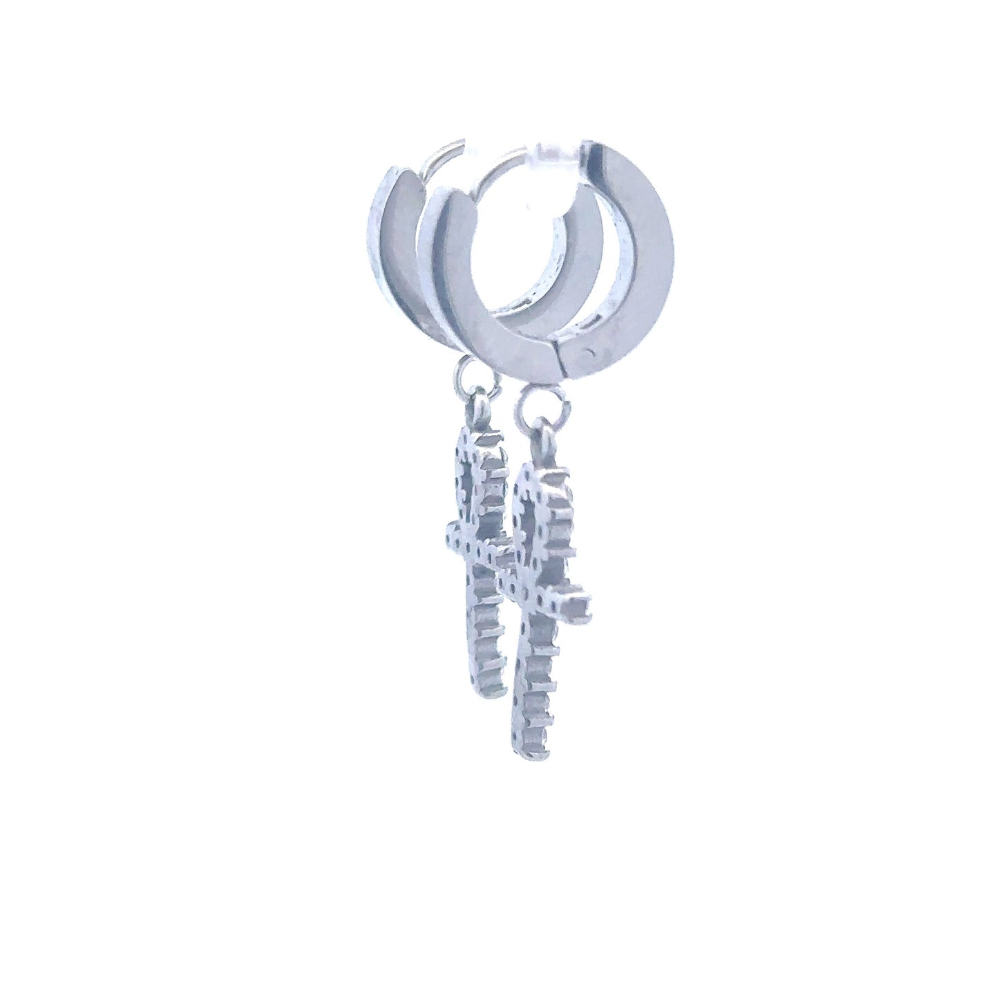 HADRIS RHODIUM STEEL ICED OUT EARRINGS I D97051