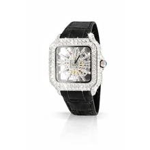 590143 | Moissanite Steel Watch Skeleton Leather Black Band