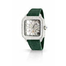 5901422 | Moissanite Steel Watch Skeleton Leather Green Band