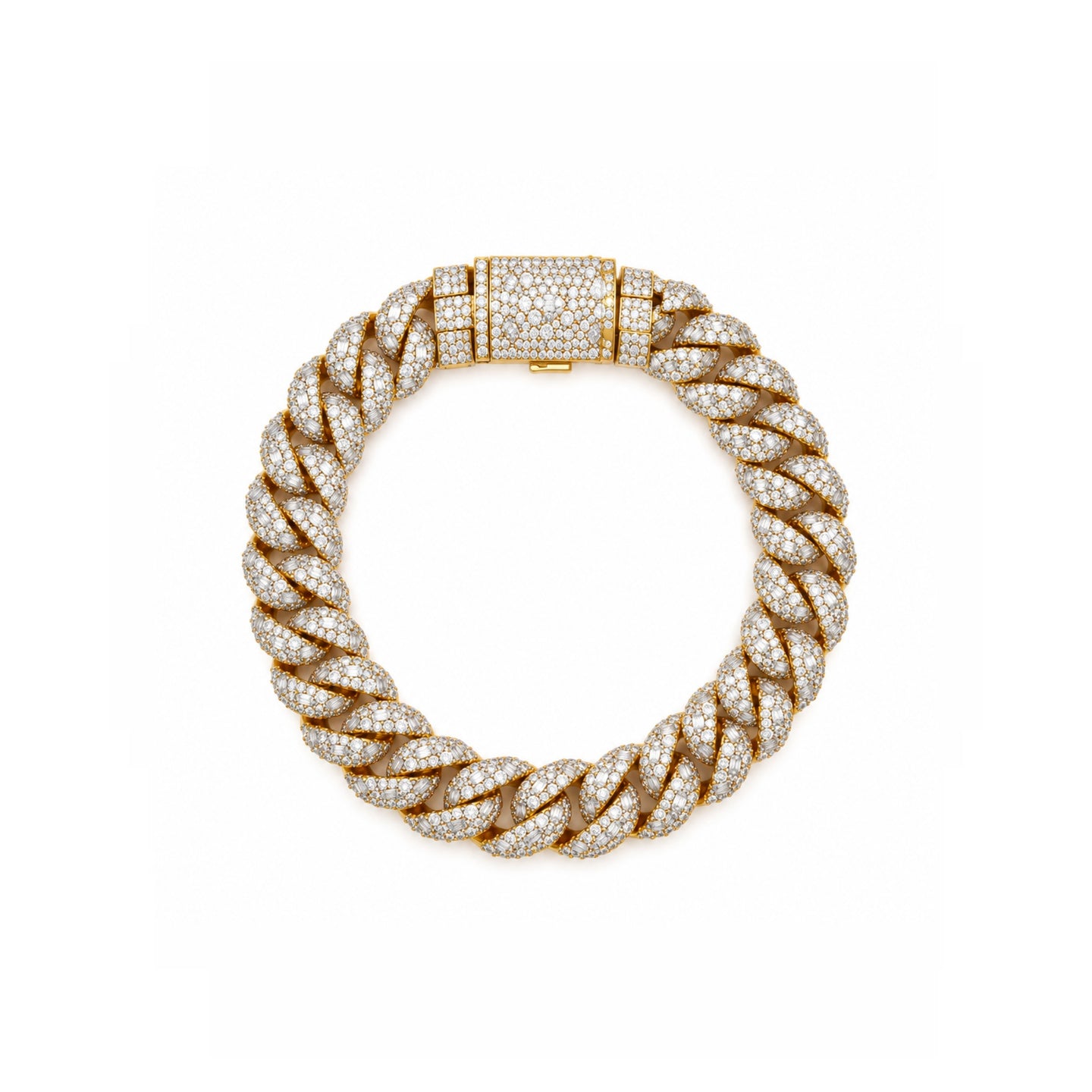 9100142 |  12mm 8" Brass Moissanite Two Tone Cuban Bracelet