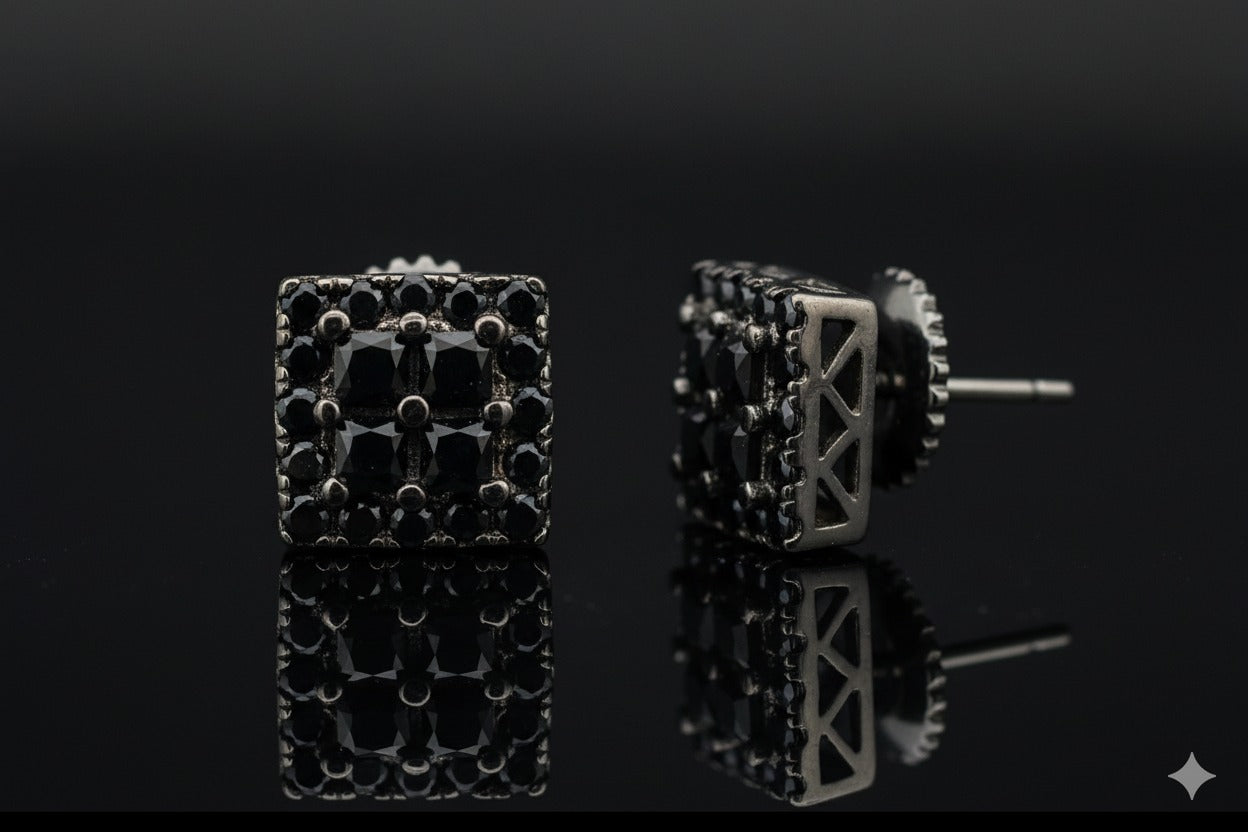 IRRADIATE 925 CZ BLACK ICED OUT EARRINGS | 9212733