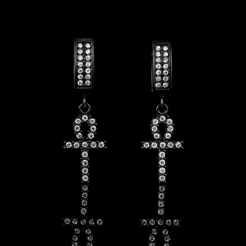 HADRIS BLACK STEEL ICED OUT EARRINGS I D97053