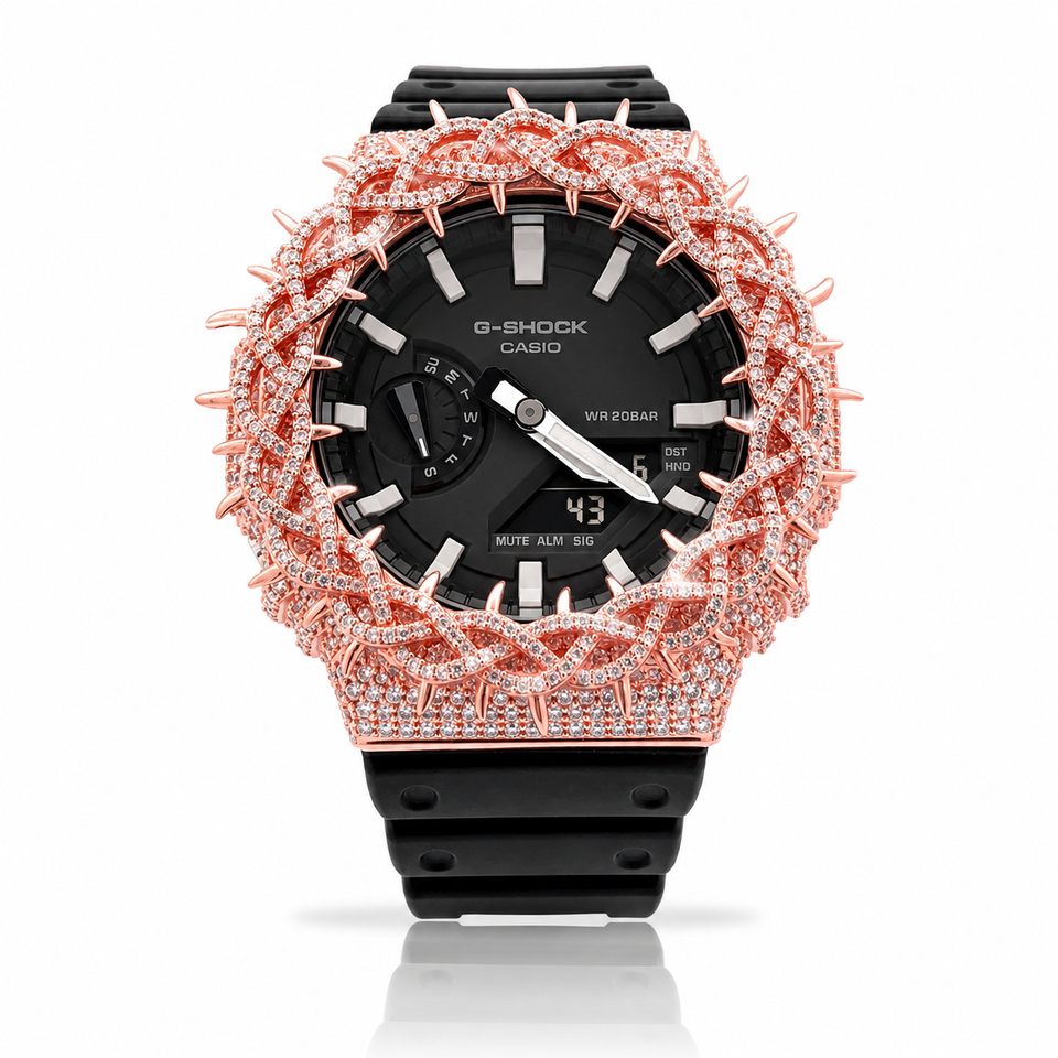 590265 | Brass Moissanite G-Shock Rose Gold Throne Bezel Watch