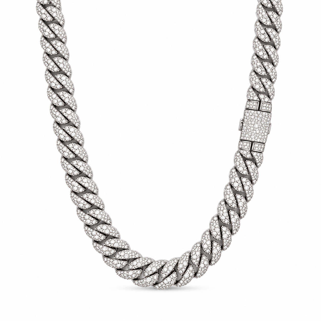 9100131 | 12mm 22" Brass Moissanite Rhodium Cuban Chain