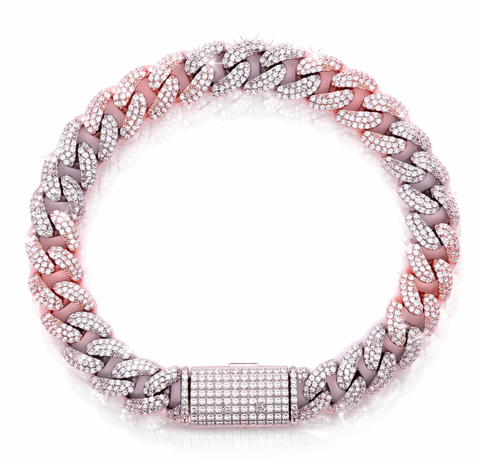 9986920 | 925 Moissanite Cuban RP + 3link Rose Gold 10MM Bracelet