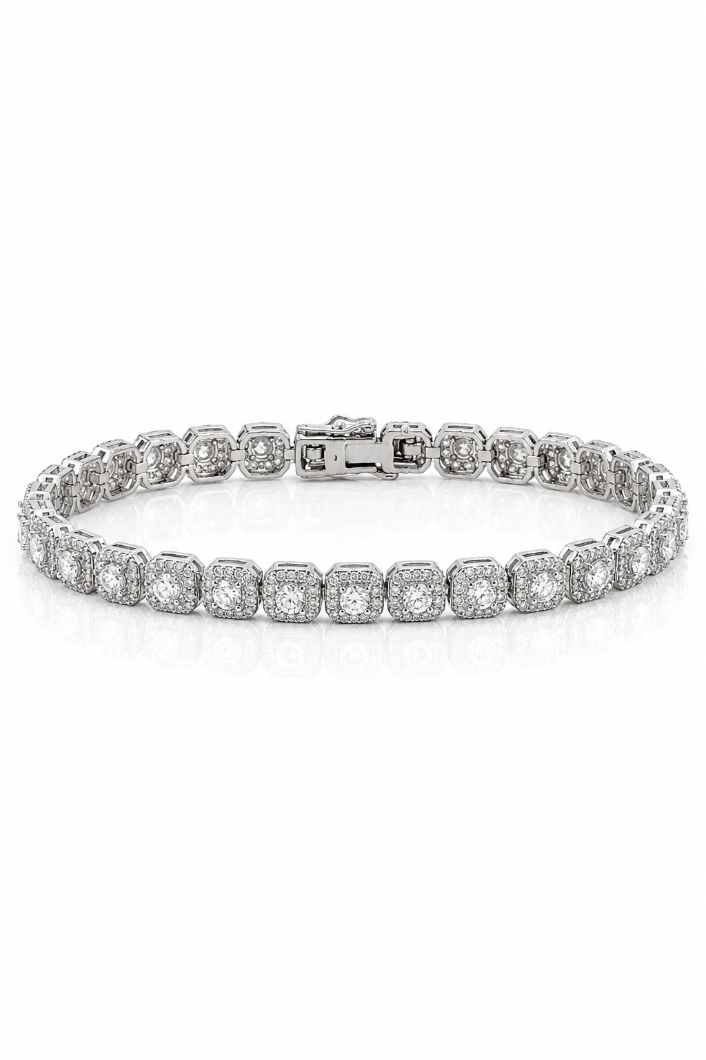 9911271 | Brass Moissanite Rhodium Plated 8" Ice Cube Bracelet