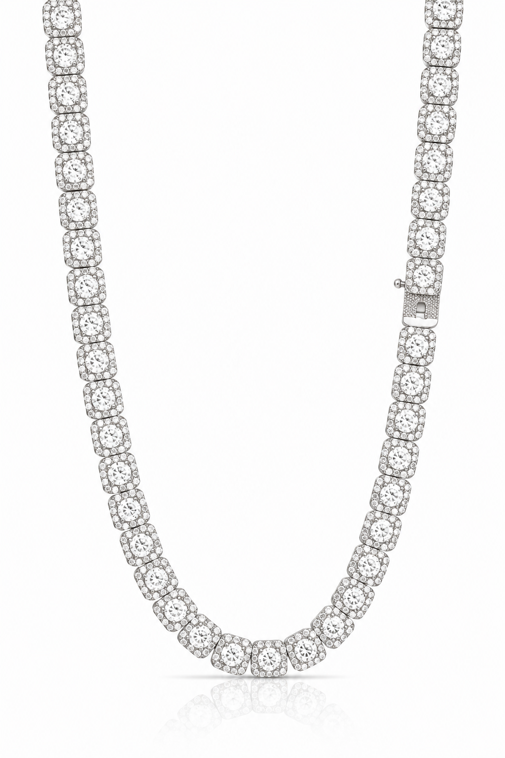 9911281 | Brass Moissanite Rhodium Plated 20" Ice Cube Chain