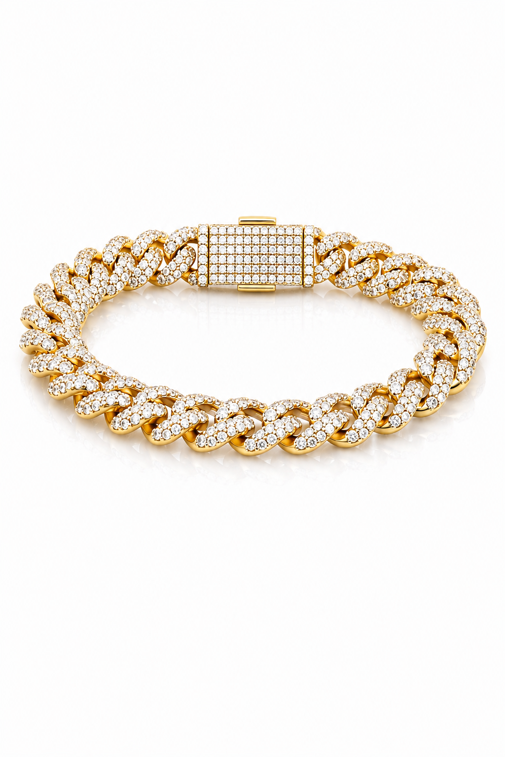 9911302 | 8mm 8" Brass Moissanite Rhodium Plated + Gold Plated Stallion Bracelet