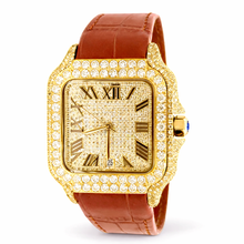 5901330 | Moissanite Steel Watch GP Case Brown Leather Band