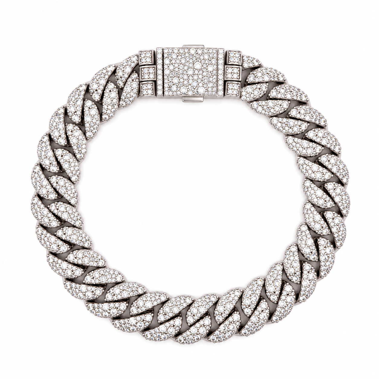9100151 | 10.70 CTW Brass Moissanite Rhodium 12mm 8.1" Cuban Bracelet
