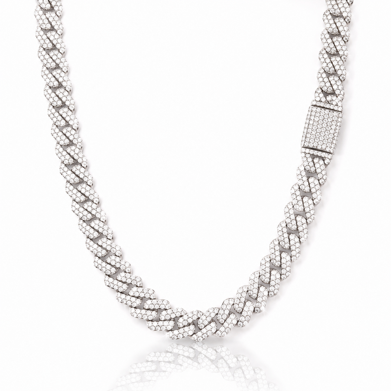 9911401 | 925 Moissanite 8mm 22" Rhodium Plated Cuban Chain