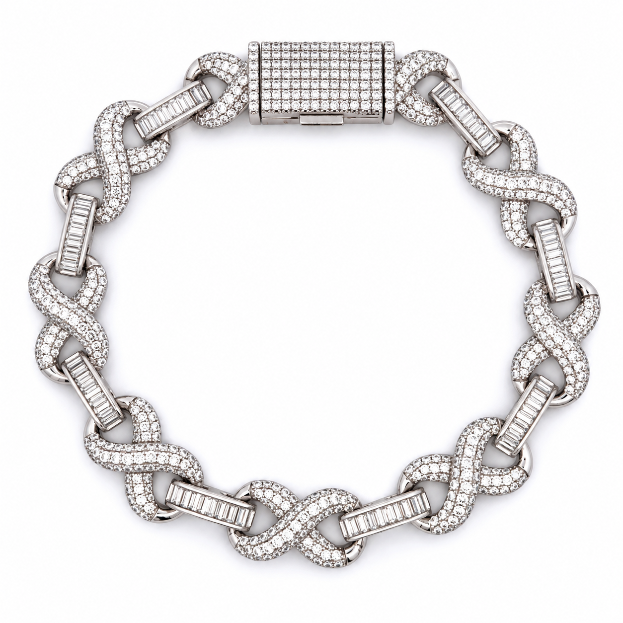 998701 | 925 Moissanite Rhodium 10mm 8" Infinity Style Bracelet