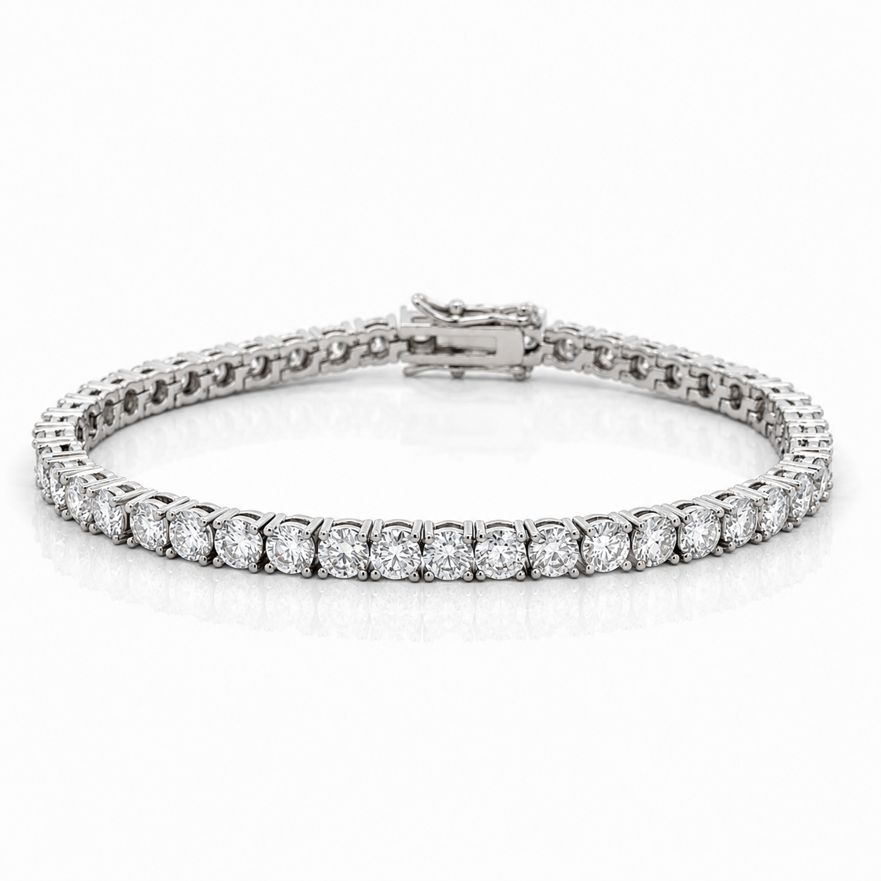 9100061 | 4mm 7.5" Brass Moissanite Rhodium Tennis Bracelet