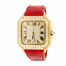 590136 | Moissanite Steel Watch GP Case Red Leather Band