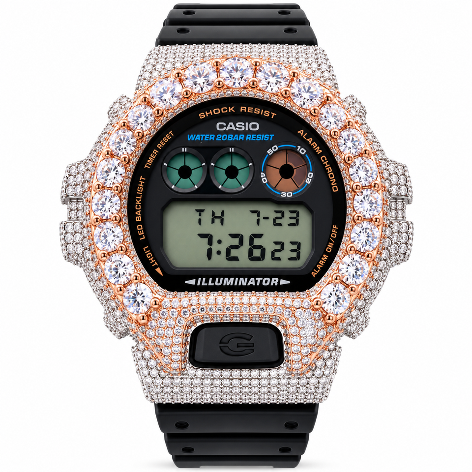 5903018 | 925 Silver Moissanite TT Rose Gold Solitaire Bezel G-Shock Watch