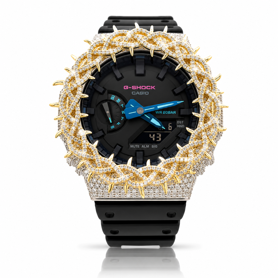 5902642 | Brass Moissanite G-Shock Two Tone Gold Throne Bezel Watch