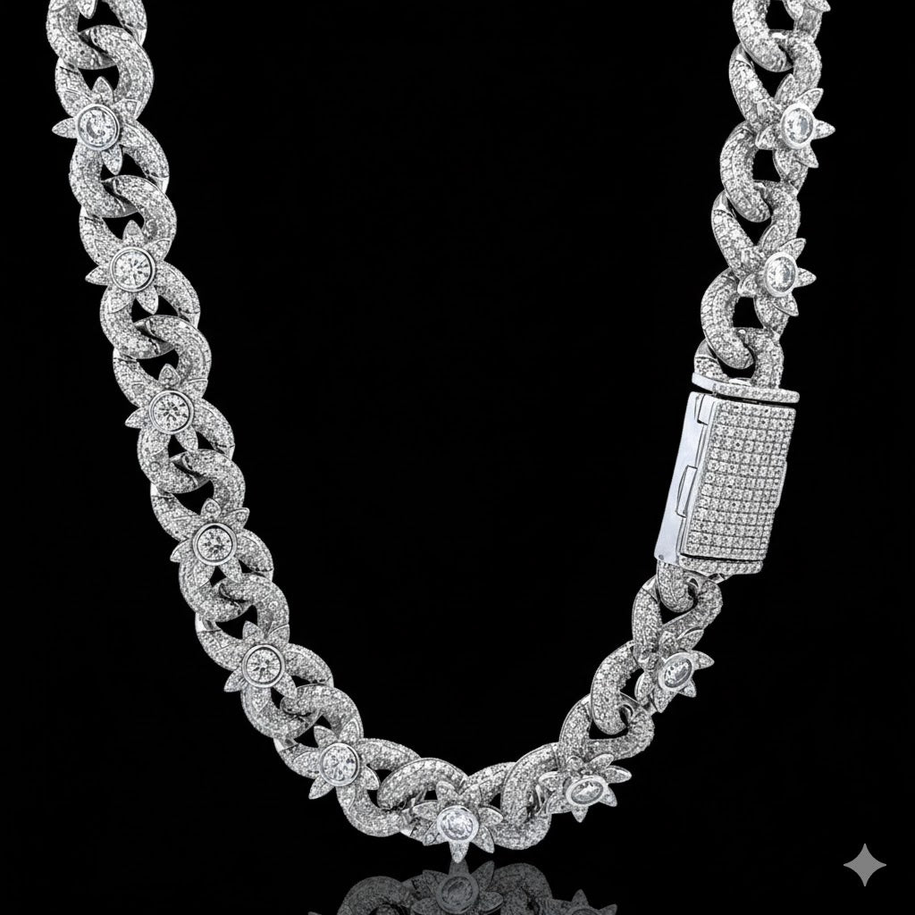 GLINT 11.8MM RHODIUM MOISSANITE ICED OUT CHAIN  |  995731