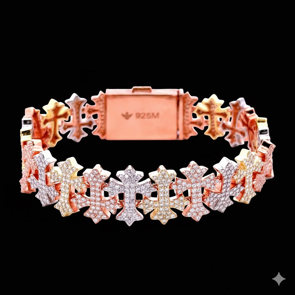 99103342 | 925 Silver Moissanite 16mm 8" Tri Color Bracelet