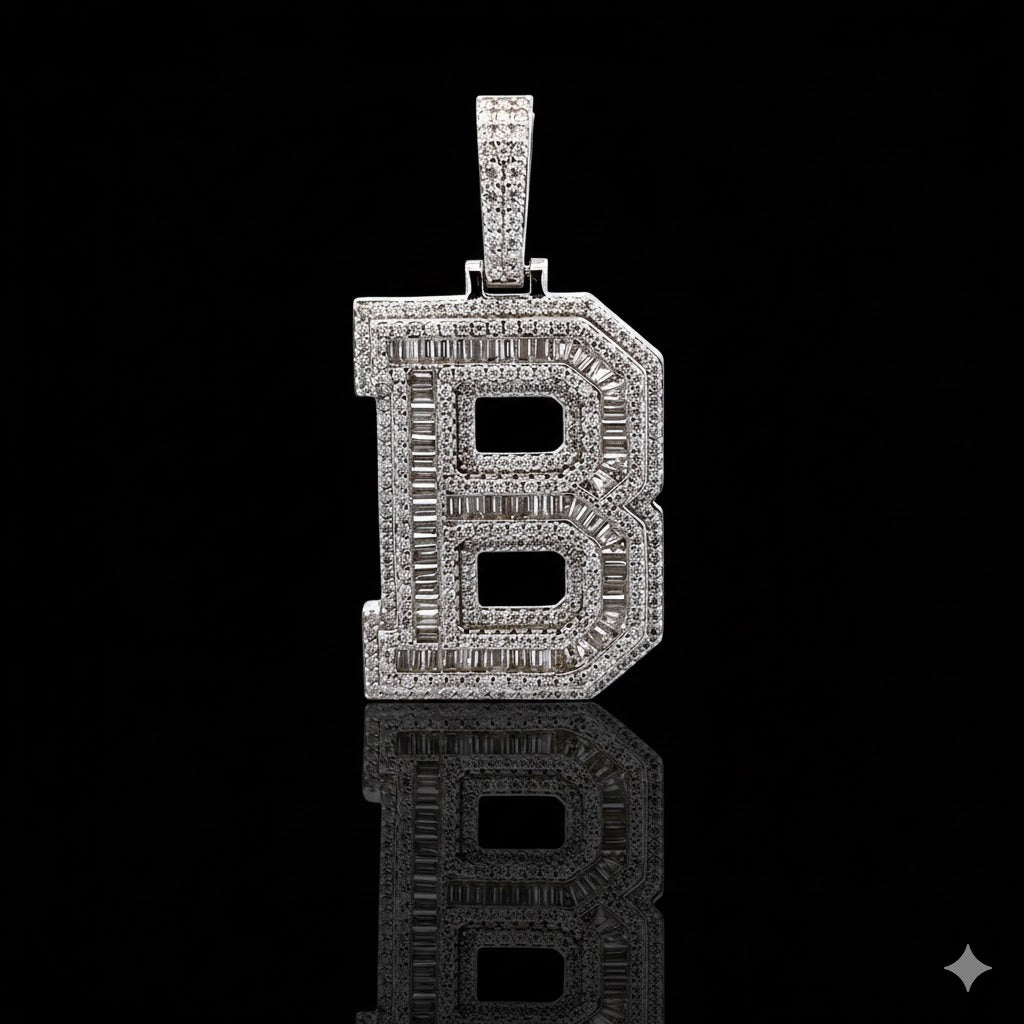 999771 | 3.17ctw VVS/D 925 Moissanite Initial B Rhodium Pendant