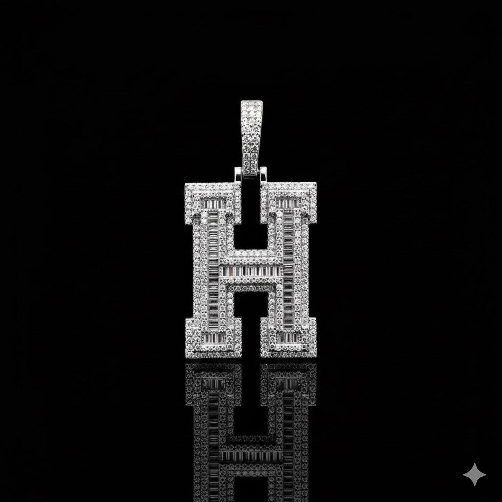 999831 | 2.61ctw VVS/D 925 Moissanite Initial H Rhodium Pendant