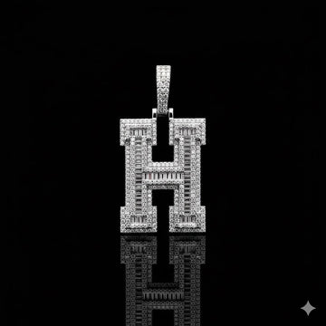 999831 | 2.61ctw VVS/D 925 Moissanite Initial H Rhodium Pendant