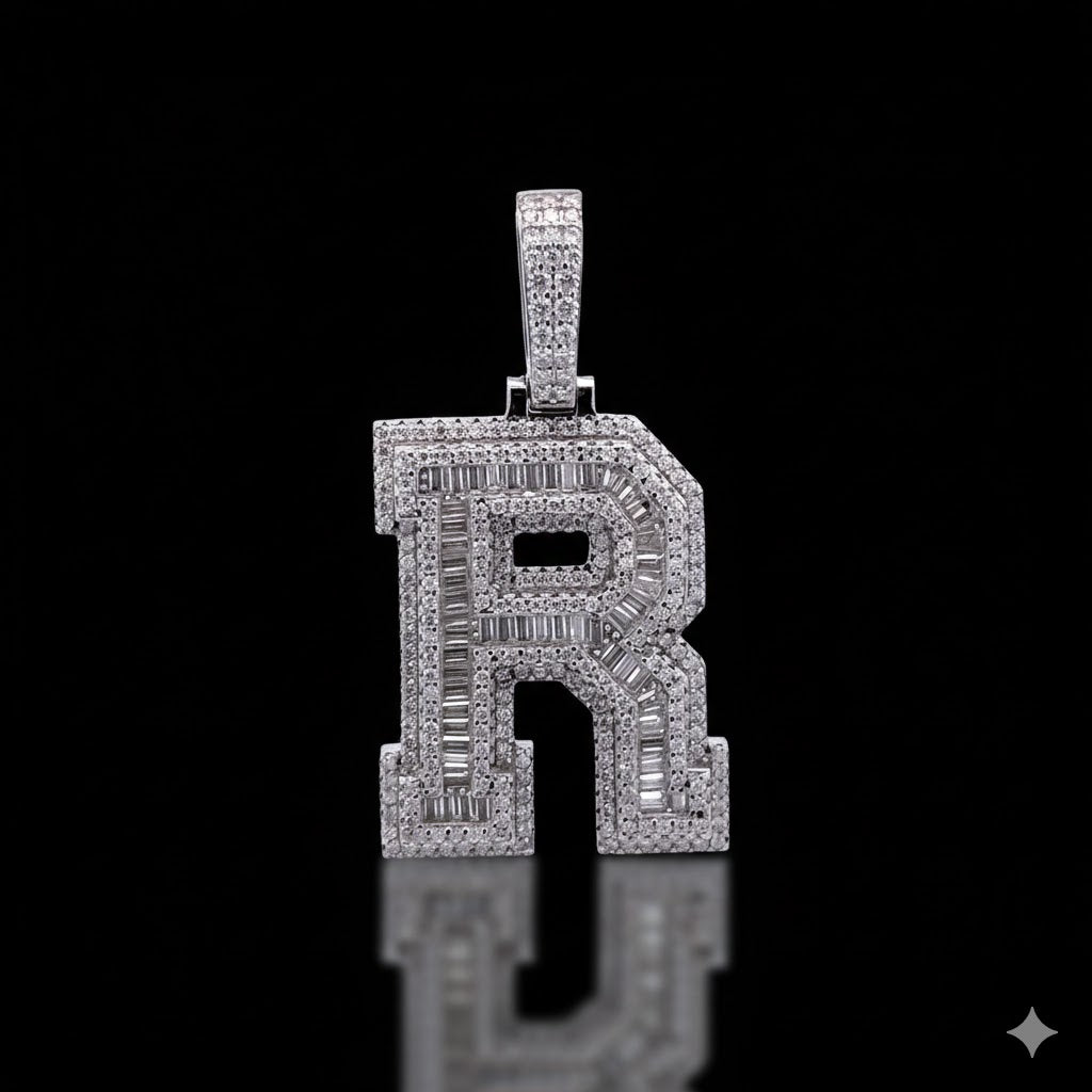 999931 | 2.39ctw VVS/D 925 Moissanite Initial R Rhodium Pendant