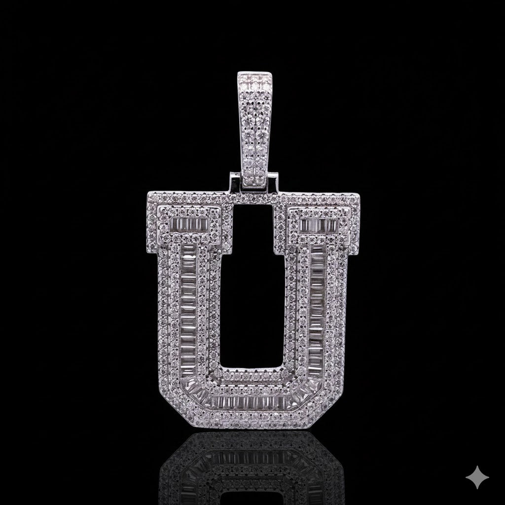 999961 | 2.63ctw VVS/D 925 Moissanite Initial U Rhodium Pendant