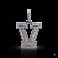 999971 | 2.45ctw VVS/D 925 Moissanite Initial V Rhodium Pendant