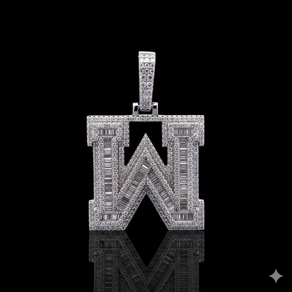 999981 | 2.97ctw VVS/D 925 Moissanite Initial W Rhodium Pendant