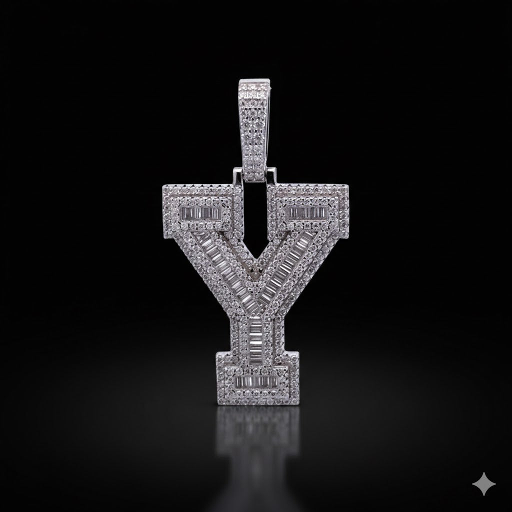 9910001 | 2.04ctw VVS/D 925 Moissanite Initial Y Rhodium Pendant