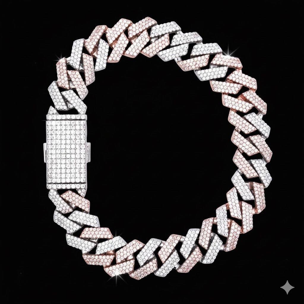 9913520 | 925 Silver Moissanite Two Tone Rhodium Rose Bracelet