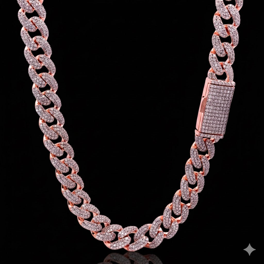 991565 | 925 Moissanite Rose Gold Cuban Chain