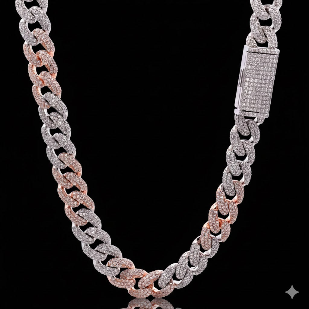 9915620 | 925 Moissanite Moissanite 3link RP + 3link Rose Cuban