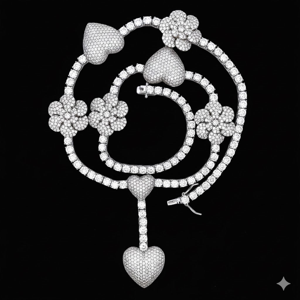 9910641 | 925 Silver Moissanite 4mm Rhodium Chain