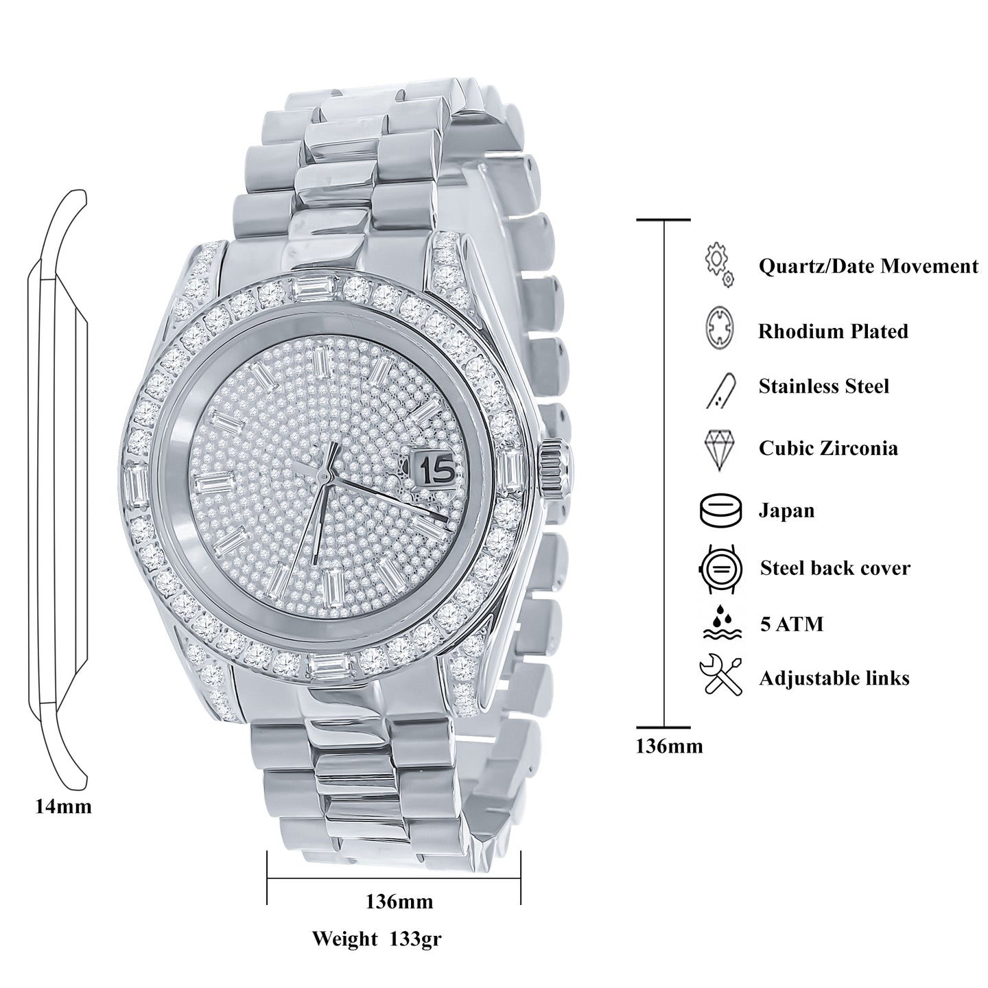 MAJESTY STEEL CZ HIP HOP WATCH  | 530481