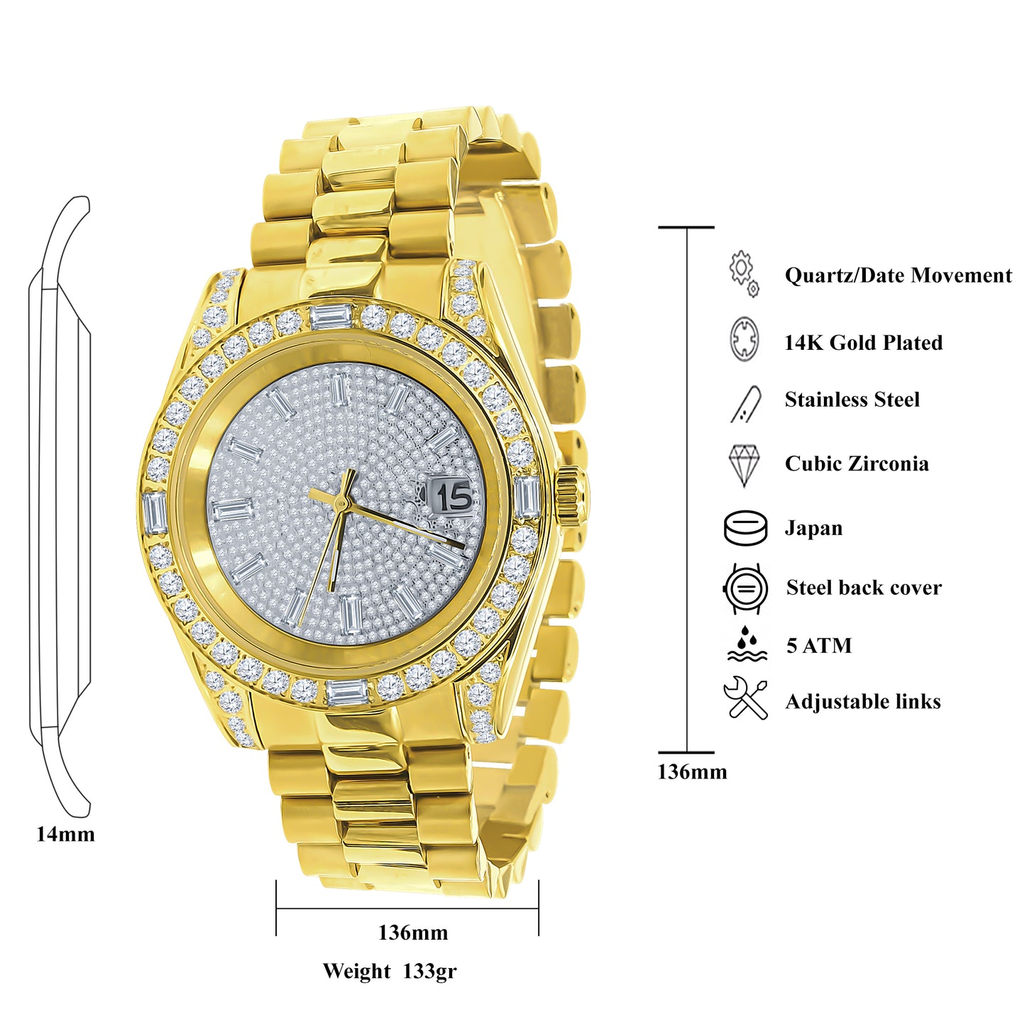 MAJESTY STEEL CZ HIP HOP WATCH  | 5304829