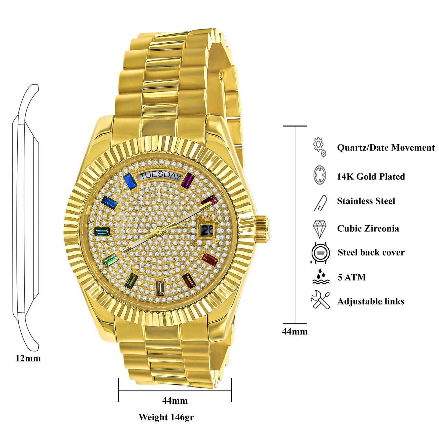 ARISTOCRATIC STEEL AUTOMATIC CZ WATCH | 5628569