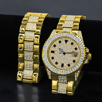 INTERSTELLAR DIVERS BEZEL ICED OUT WATCH & BRACELET SET | 530922