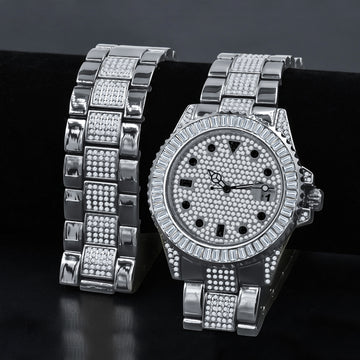 INTERSTELLAR DIVERS BEZEL ICED OUT WATCH & BRACELET SET | 530921