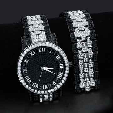 CANDIDUS PRINCESS CUT ICED OUT WATCH & BRACELET SET I 530723