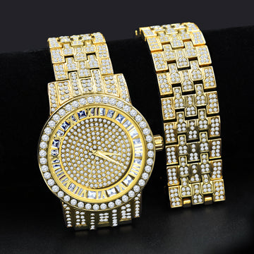 CANDIDUS PRINCESS CUT ICED OUT WATCH & BRACELET SET I 530722