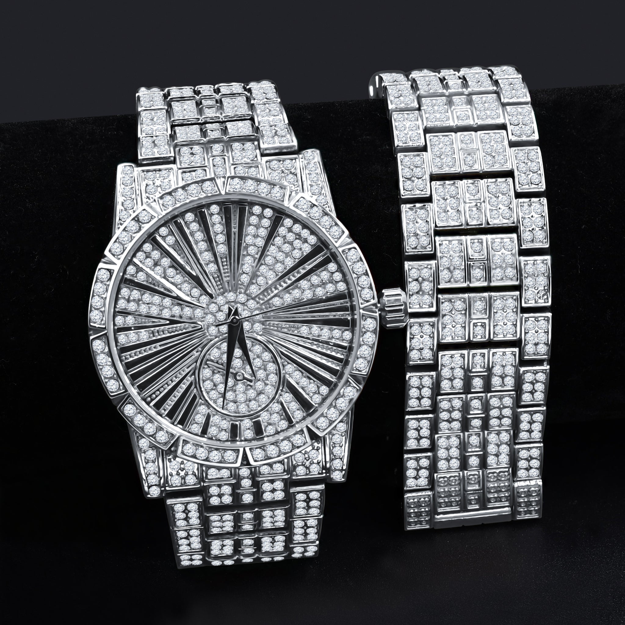 LUXE ROMAN INDEXED ICED OUT WATCH & BRACELET SET I 530711
