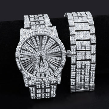 LUXE ROMAN INDEXED ICED OUT WATCH & BRACELET SET I 530711