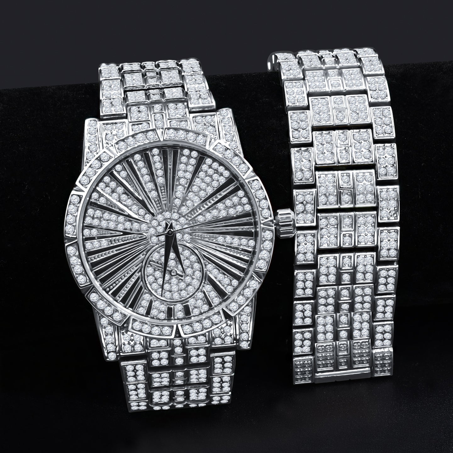 LUXE ROMAN INDEXED ICED OUT WATCH & BRACELET SET I 530711